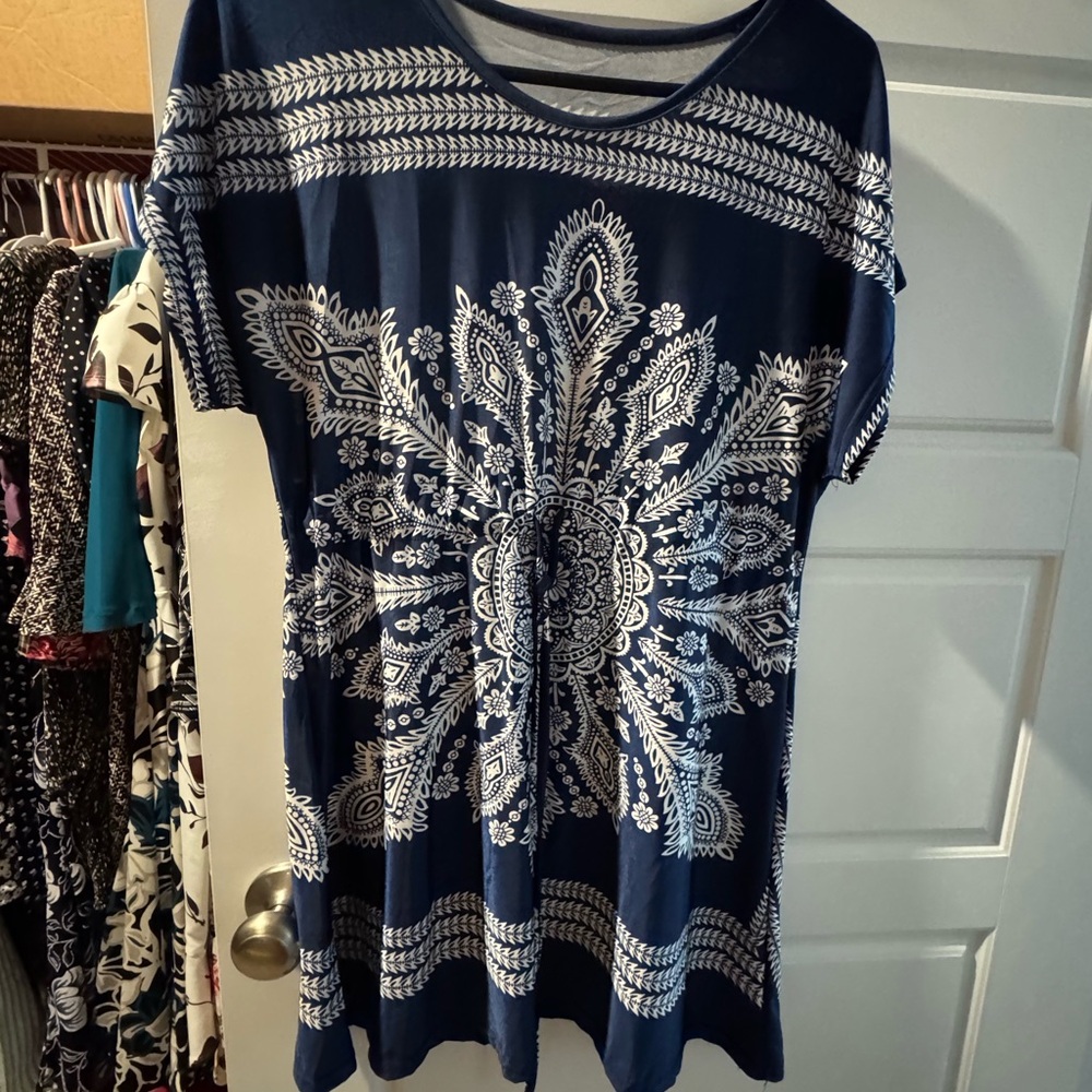 Navy Blue Paisley Print Women's Top